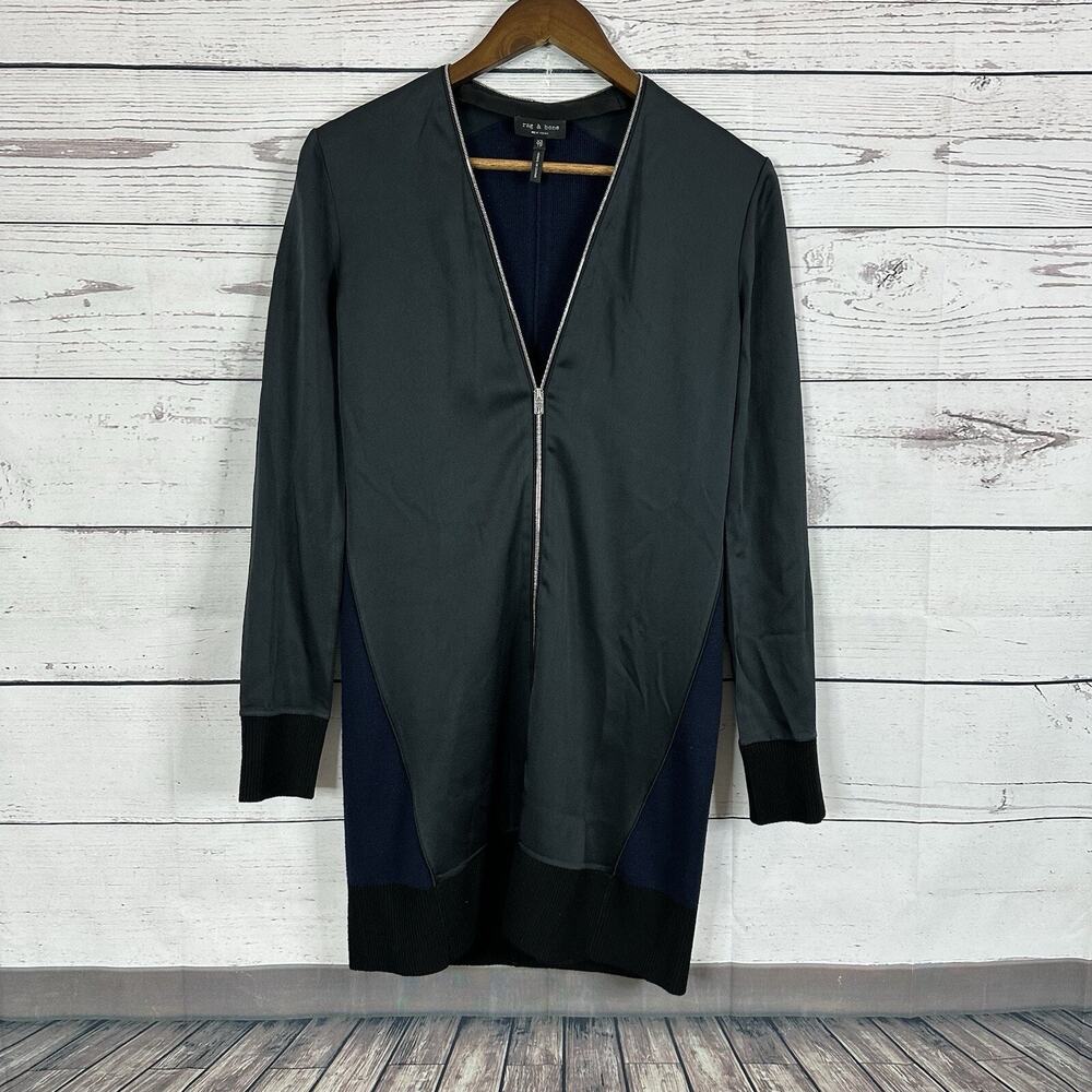 Rag And Bone Dress Womens XS Black Blue Silk Wool Blend Zip City Career